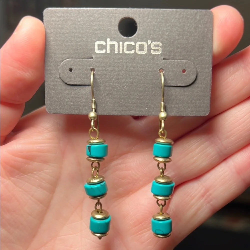 Chico’s Southwestern Turquoise Gold Tone Dangle Earrings